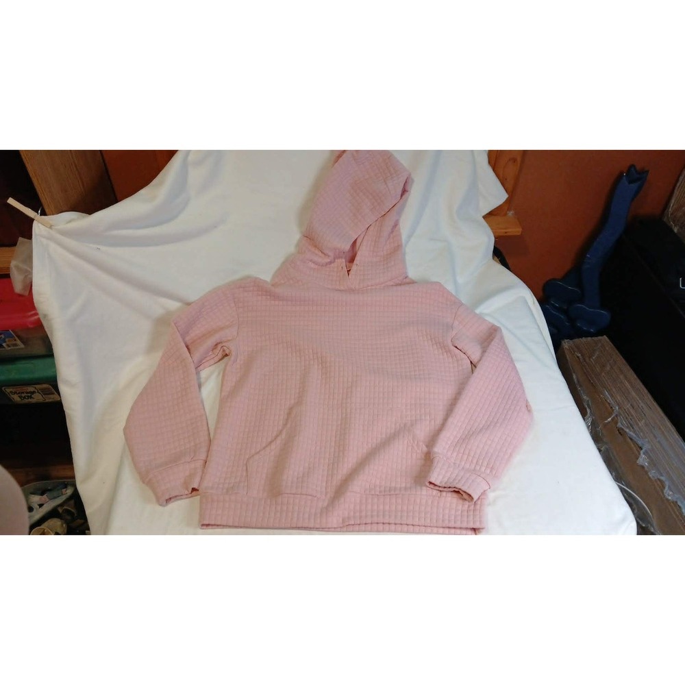Time & Tru Women Pink Waffle Knit Pullover Hoodie Sweatshirt Size Small